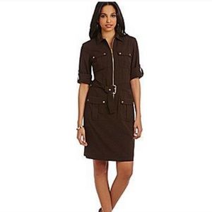 MICHAEL KORS Brown Belted Utility Shirt Dress XS
